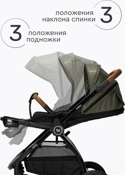 Изображение товара Детская прогулочная коляска Tomix Walker Lux Single / BD101SINGLLUX (Green/Shinny Black)