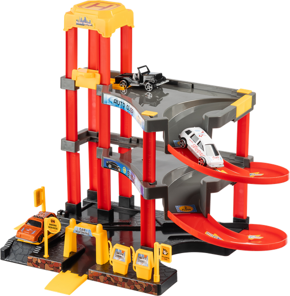 Изображение товара Паркинг игрушечный Labalu 3-уровневый с дорогой и автомобилями / P3488A-1 (красный, 3 машинки)