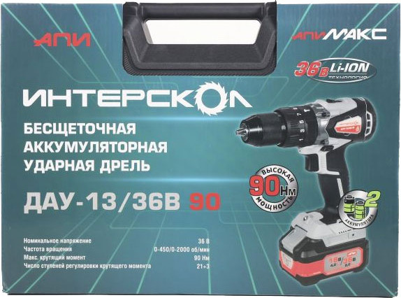 Изображение товара Аккумуляторная дрель-шуруповерт Интерскол ДАУ-13/36В (860.2.2.70)