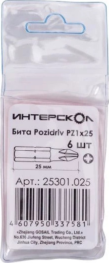 Изображение товара Набор бит Интерскол Pozidriv PZ1х25 (25301.025)