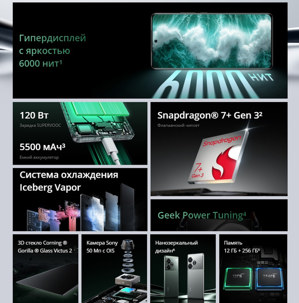 Изображение товара Смартфон Realme GT 6T 8GB/256GB / RMX3853 (зеленый туман)