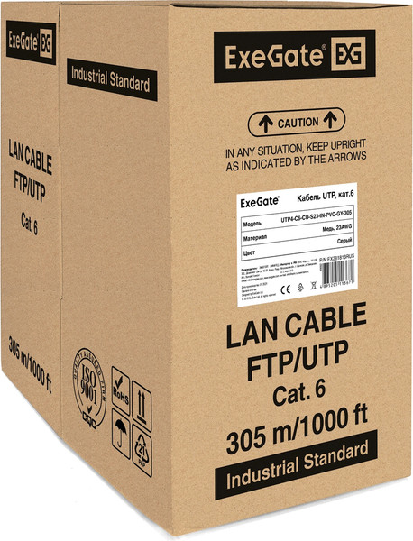 Изображение товара Кабель ExeGate UTP4-C6-CU-S23-IN-PVC-GY-305-FLUKE / EX281813RUS