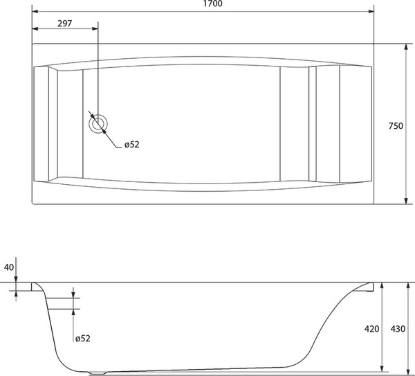 Изображение товара Ванна акриловая Cersanit Virgo 170x75 с ножками со смесителем Brasko (с сифоном Prime черным)