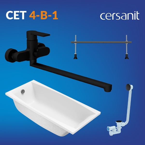 Изображение товара Ванна акриловая Cersanit Virgo 170x75 с ножками со смесителем Brasko (с сифоном Prime черным)