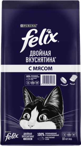 Изображение товара Сухой корм для кошек Felix Двойная вкуснятина с мясом (10кг)