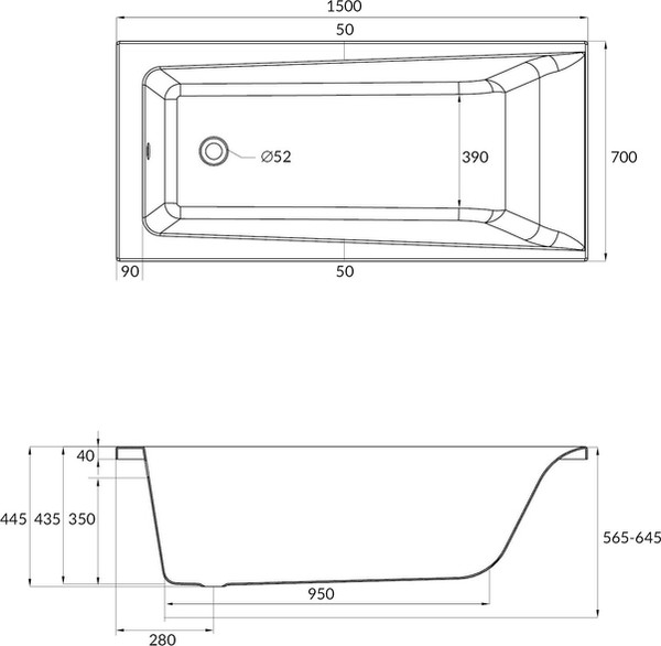 Изображение товара Ванна акриловая Cersanit Lorena 150x70 с ножками со смесителем Brasko Black однорыч. (с сифоном Prime)