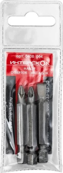 Изображение товара Набор бит Интерскол PH2, PZ2, SL1.0x6x50мм (0408.004)