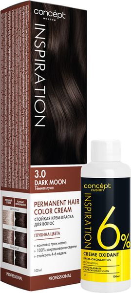 Изображение товара Крем-краска для волос Concept Fusion 3.0 + Крем-оксидант 6% (2x100мл, темная луна)