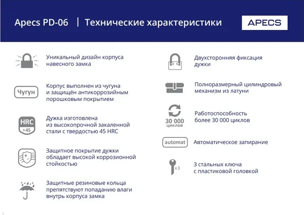 Изображение товара Замок навесной Apecs PD-06-63-Blister