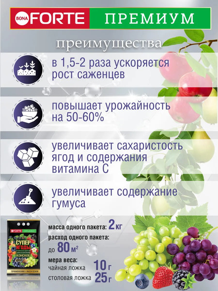 Изображение товара Удобрение Bona Forte Конское Премиум с цеолитом и аминокисл. Супер ягоды BF22010971 (2кг)