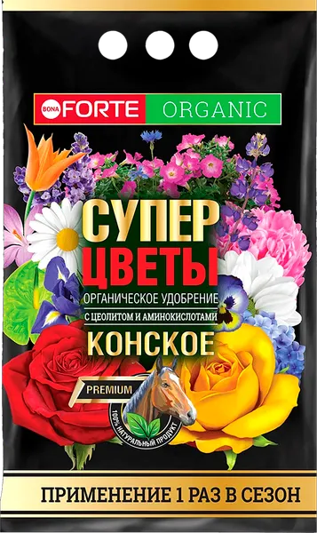 Изображение товара Удобрение Bona Forte Конское Премиум с цеолитом и аминокисл. Супер цветы BF22010991 (2кг)
