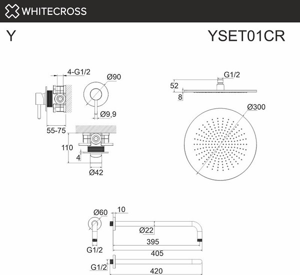 Изображение товара Душевая система со смесителем Whitecross Y YSET01GL (золото)