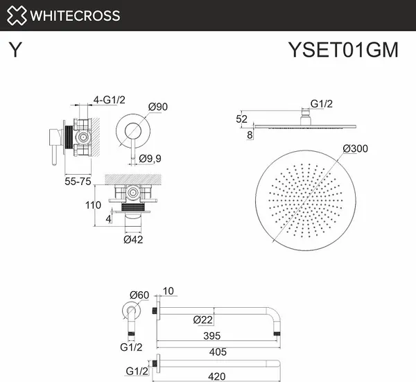 Изображение товара Душевая система со смесителем Whitecross Y YSET01GM (оружейная сталь)