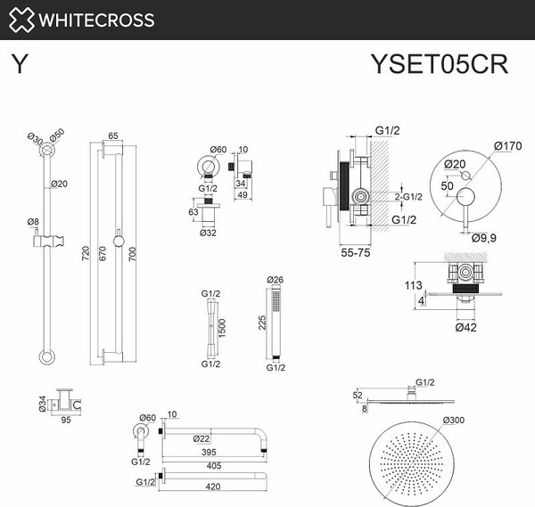 Изображение товара Душевая система со смесителем Whitecross Y YSET05GLB (брашированное золото)