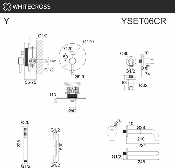 Изображение товара Душевой гарнитур со смесителем Whitecross Y YSET06GL (золото)