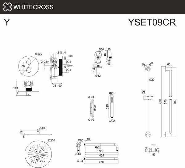 Изображение товара Душевая система со смесителем Whitecross Y YSET09GLB (брашированное золото)