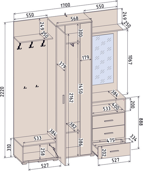 Изображение товара Секция в прихожую Интерлиния Вита-4 (белый платинум/антрацит)