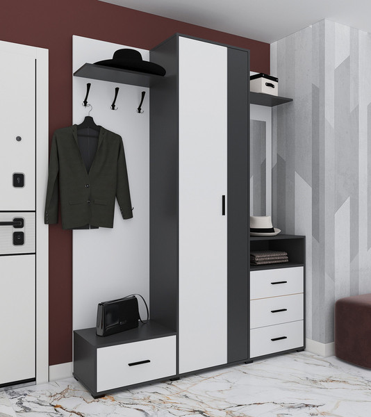 Изображение товара Секция в прихожую Интерлиния Вита-4 (белый платинум/антрацит)