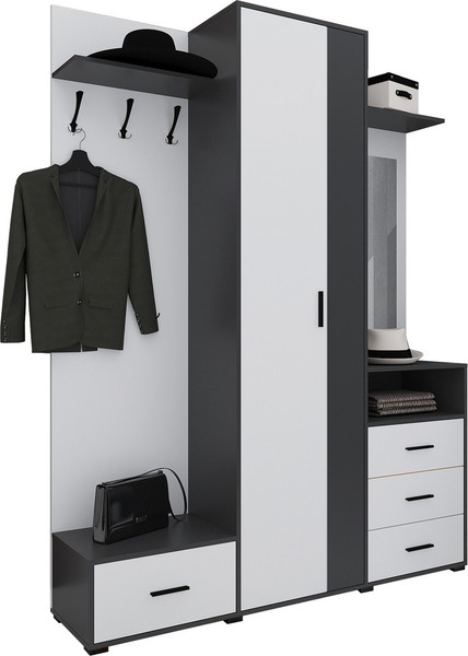 Изображение товара Секция в прихожую Интерлиния Вита-4 (белый платинум/антрацит)