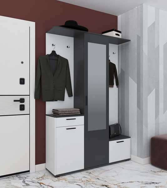 Изображение товара Секция в прихожую Интерлиния Вита-7 (белый платинум/антрацит)