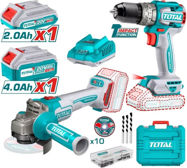 Изображение товара Набор электроинструмента TOTAL TIDLI20602 + TAGLI21154 / TCKLI20273