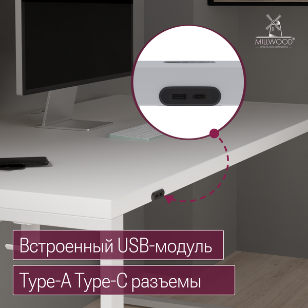 Изображение товара Компьютерный стол Millwood Каир Смарт 160x80x74.2 (белый/металл белый)