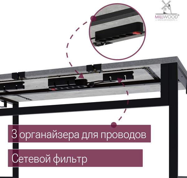 Изображение товара Компьютерный стол Millwood Каир Смарт 160x80x74.2 (бетон/металл черный)