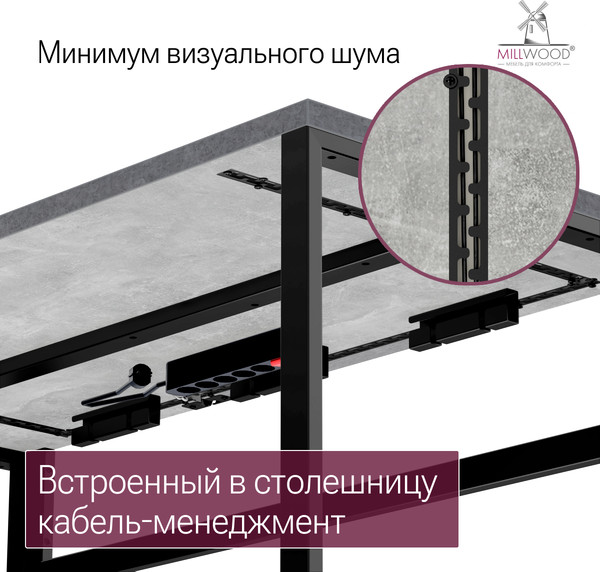 Изображение товара Компьютерный стол Millwood Каир Смарт 160x80x74.2 (бетон/металл черный)