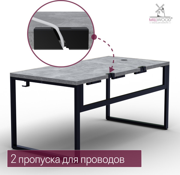 Изображение товара Компьютерный стол Millwood Каир Смарт 160x80x74.2 (бетон/металл черный)