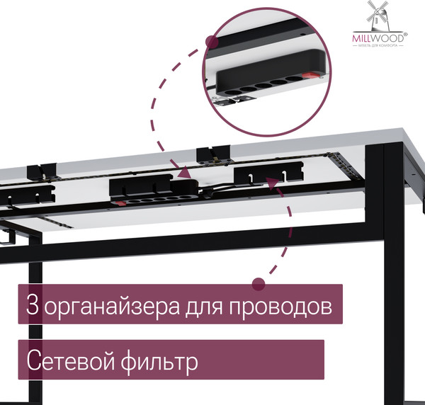 Изображение товара Компьютерный стол Millwood Каир Смарт 160x80x74.2 (белый/металл черный)