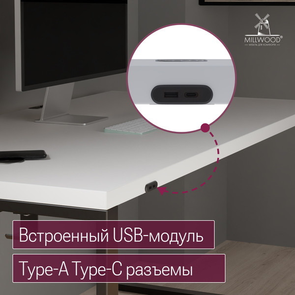 Изображение товара Компьютерный стол Millwood Каир Смарт 160x80x74.2 (белый/металл черный)