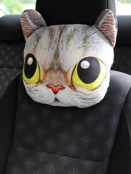 Изображение товара Подушка для автомобиля MATEX Animals. Кот желтые глаза / 26-969 (серый/желтый)