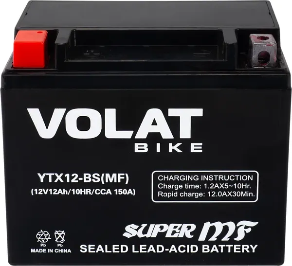 Изображение товара Мотоаккумулятор VOLAT YTX12-BS MF L+ (12 А/ч)