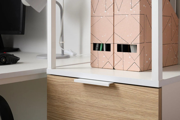 Изображение товара Стеллаж Mobi Марвэл 16.426 (белый PE шагрень/сатин 7045 SU/плэйн)