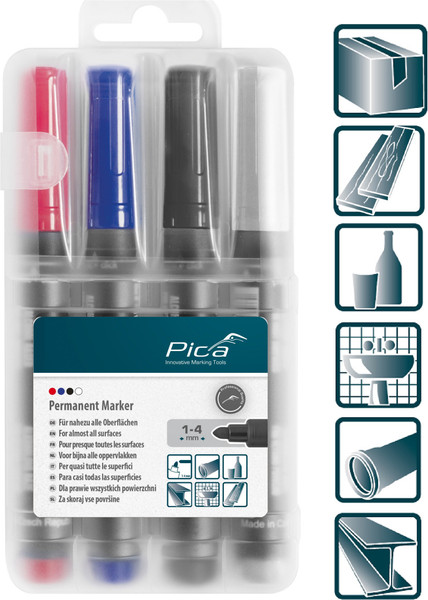Изображение товара Набор маркеров строительных Pica Перманентных Classic  / 520/04 (черный/красный/синий/белый)