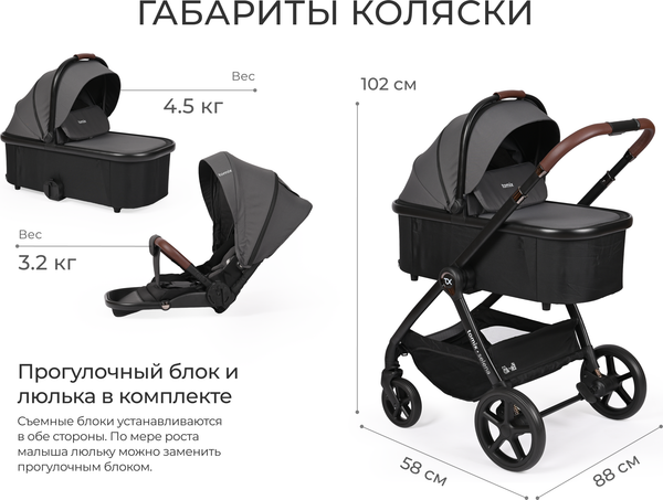 Изображение товара Детская универсальная коляска Tomix Selena 3 в 1 / P03 (серый)