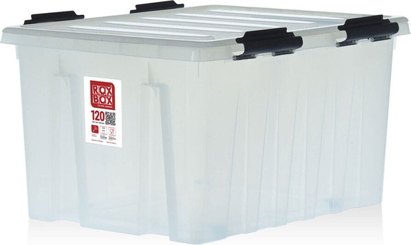 Изображение товара Ящик для хранения Эдванс Rox Box 120 740x565x400мм (прозрачный, с крышкой и клипсами, на роликах )