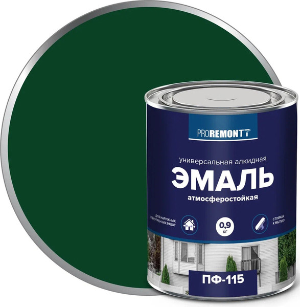 Изображение товара Эмаль Proremontt ПФ-115 (900г, зеленый)