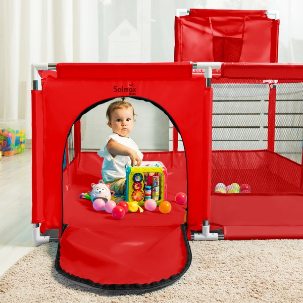 Изображение товара Игровой манеж Solmax&Kids С шариками и баскетбольным кольцом / ZV97039 (красный)