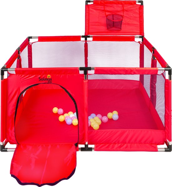 Изображение товара Игровой манеж Solmax&Kids С шариками и баскетбольным кольцом / ZV97039 (красный)