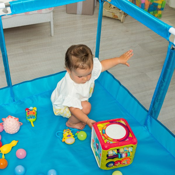 Изображение товара Игровой манеж Solmax&Kids С шариками и баскетбольным кольцом / ZV97040 (синий)