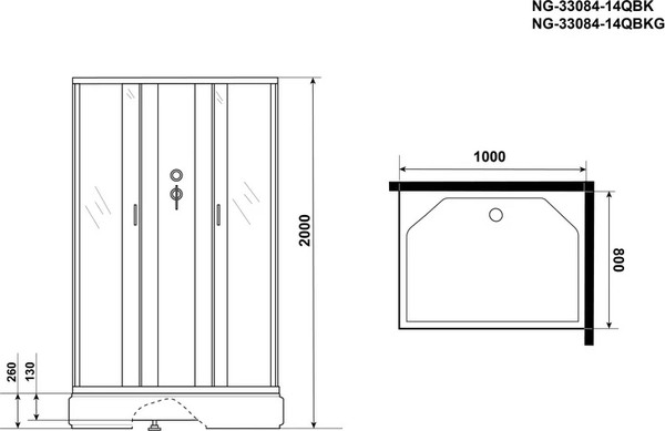 Изображение товара Душевая кабина Niagara NG-33084-14QBK 100х80х200 (матовое стекло)