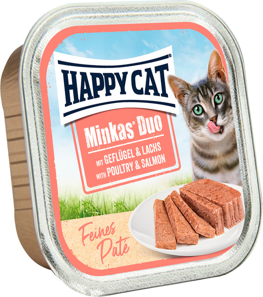 Изображение товара Влажный корм для кошек Happy Cat Minkas Duo Паштет из птицы и лосося (100г)