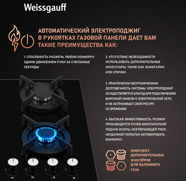 Изображение товара Газовая варочная панель Weissgauff HG 640 BGV