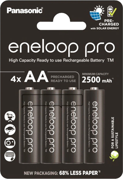 Изображение товара Комплект аккумуляторов Panasonic Eneloop Pro AA 2500 4BP / BK-3HCDE/4CP (4шт)