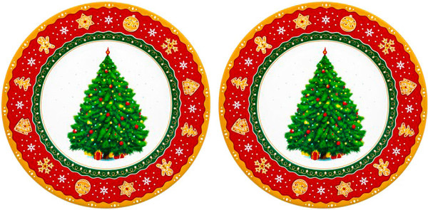 Изображение товара Набор тарелок Elan Gallery Новогодняя елка для десертов / 420678 (красный, узор New Bone China)