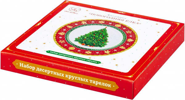 Изображение товара Набор тарелок Elan Gallery Новогодняя елка для десертов / 420678 (красный, узор New Bone China)
