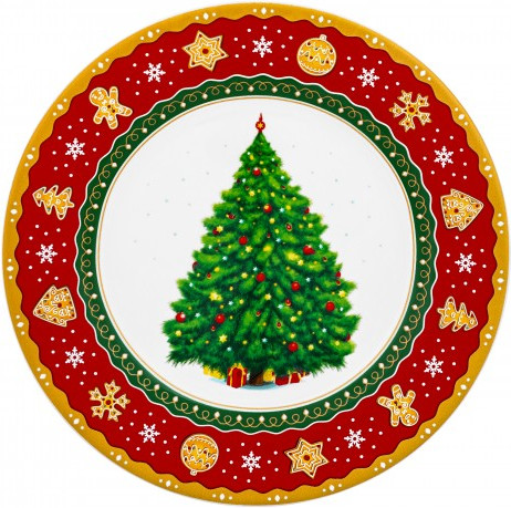 Изображение товара Набор тарелок Elan Gallery Новогодняя елка для десертов / 420678 (красный, узор New Bone China)