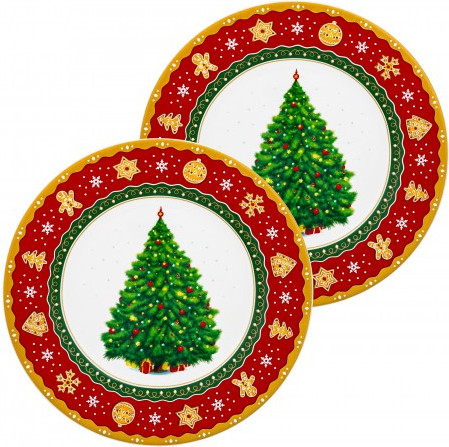 Изображение товара Набор тарелок Elan Gallery Новогодняя елка для десертов / 420678 (красный, узор New Bone China)