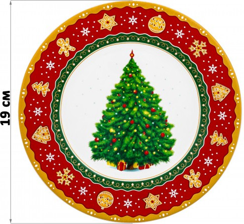 Изображение товара Набор тарелок Elan Gallery Новогодняя елка для десертов / 420678 (красный, узор New Bone China)